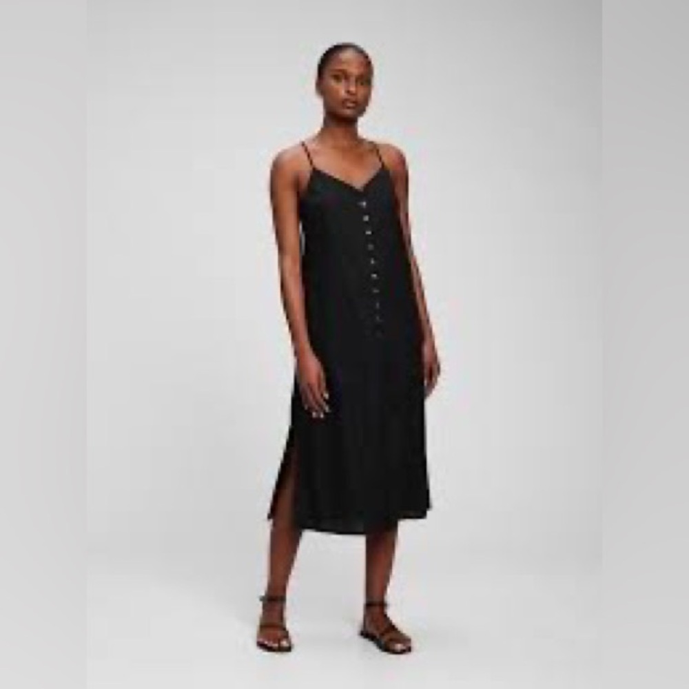 GAP Linen Blend Button Front Midi Dress
